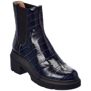 Stuart Weitzman Norah Croc-Embossed Leather Boot, Blue